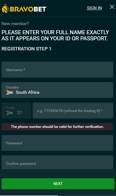 BravoBet Registration